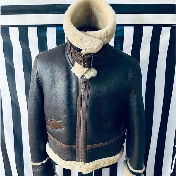 Ugg Genuine Leather Sherpa Lined Aviator Bomber Jacket (see measurements) - Picture 7 of 13